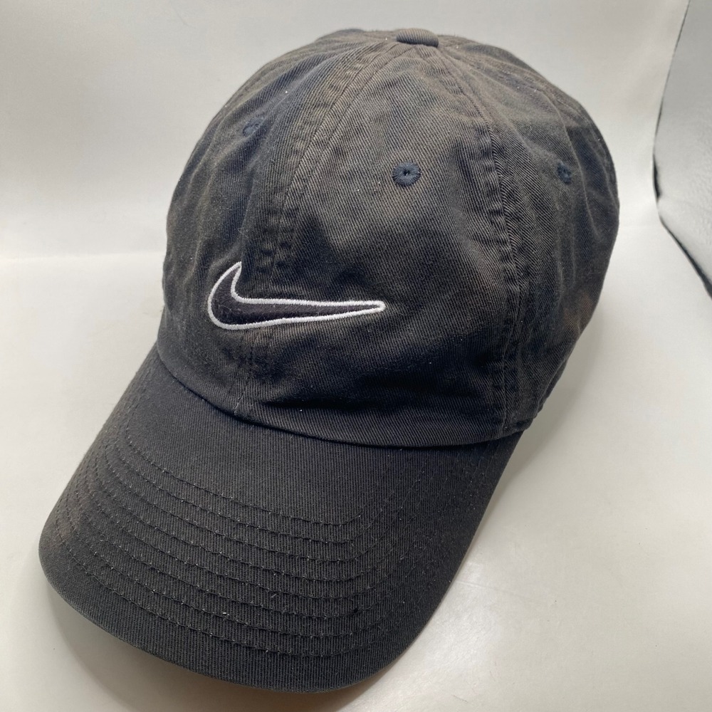 Nike Heritage86 Golf Hat Baseball Cap Unisex OSFM Black Faded Cotton Swoosh Logo